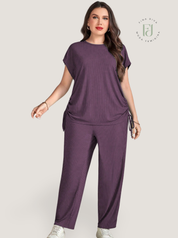 Conjunto Feminino Blusa com detalhe de cordão ao lado e calça Plus Size Amy.