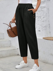 Calça Feminina  com Elástico na Cintura e Bolsos Mariza