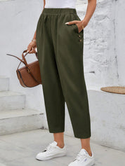 Calça Feminina  com Elástico na Cintura e Bolsos Mariza