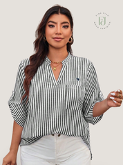 Blusa feminina listrada de algodão plus size Priscila