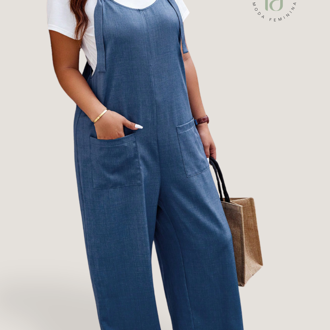 Macacão feminina com Bolsos Duplos Sem Camiseta plus size Dominique.