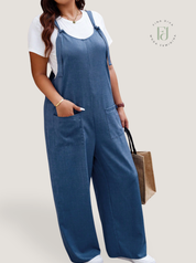 Macacão feminina com Bolsos Duplos Sem Camiseta plus size Dominique.