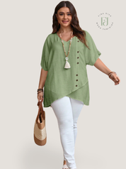 Blusa feminina gola V plus size Diana