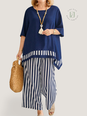 Conjunto feminino listrado plus size Marissa