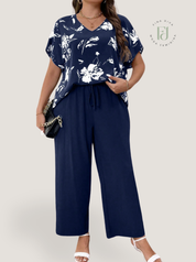 Conjunto Feminino de Blusa e Calça Gina. Plus Size.