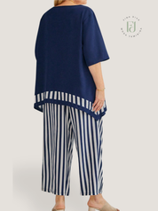 Conjunto feminino listrado plus size Marissa