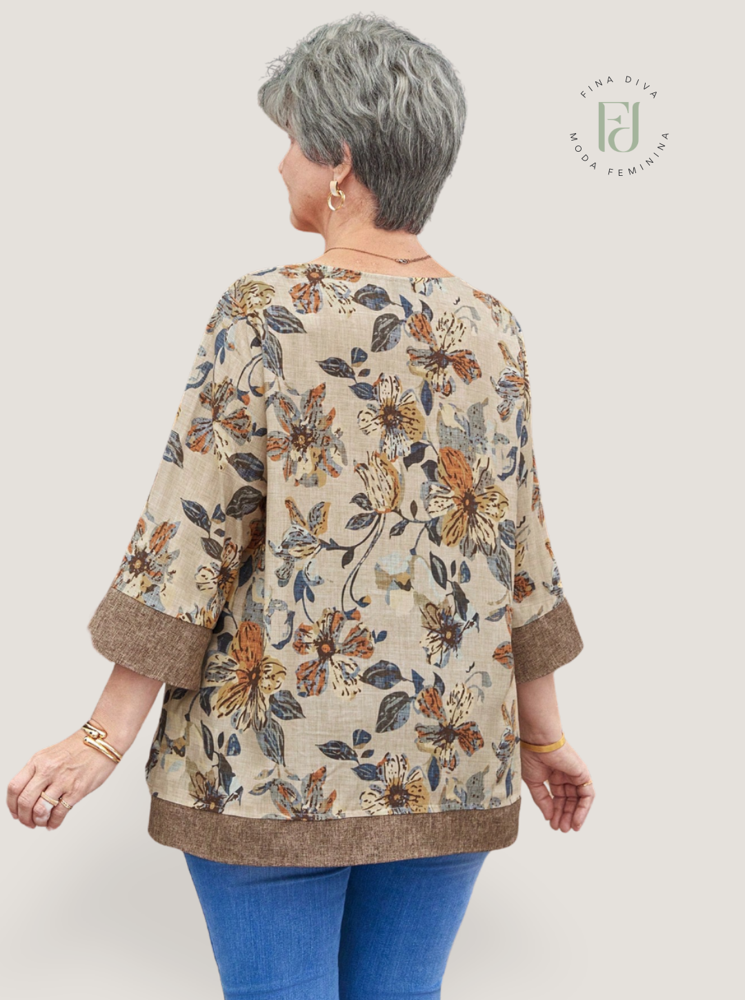 Blusa feminina manga 3/4 plus size  Aretha