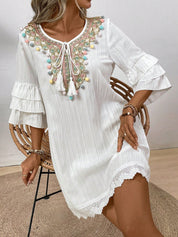 Vestido feminino branco manga 3/4 Andreia.