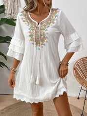 Vestido feminino branco manga 3/4 Andreia.