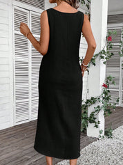 Vestido Feminino de algodão Comprido Decote U Aleska.