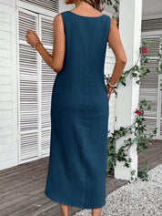 Vestido Feminino de algodão Comprido Decote U Aleska.