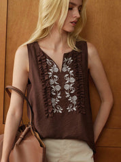 Blusa Feminina Bordada com Renda Floral Vintage - Grace