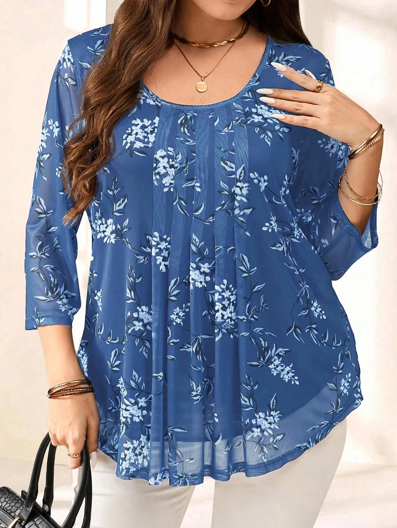 Blusa com estampa de flores Manga 3/4 - Alida