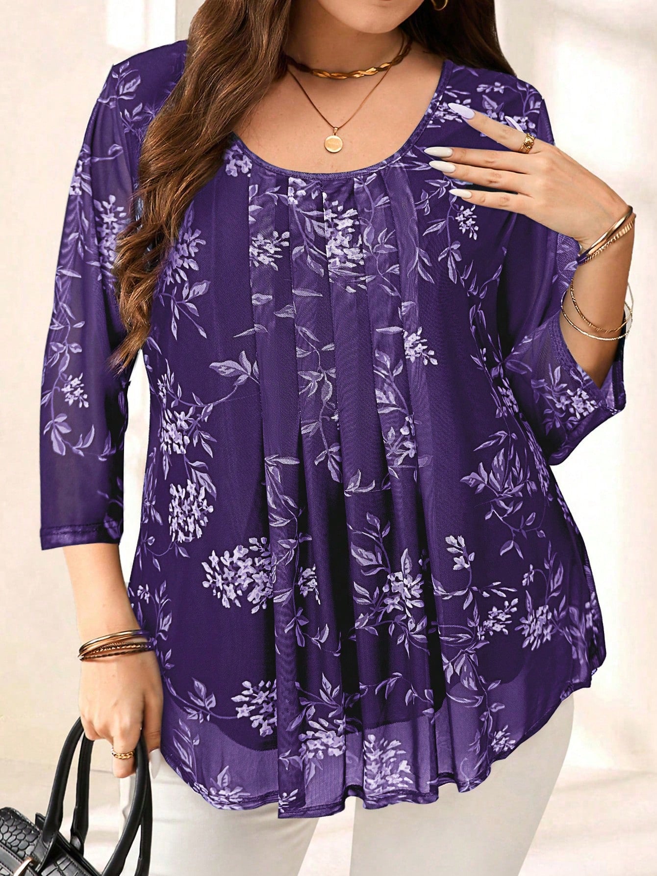 Blusa com estampa de flores Manga 3/4 - Alida