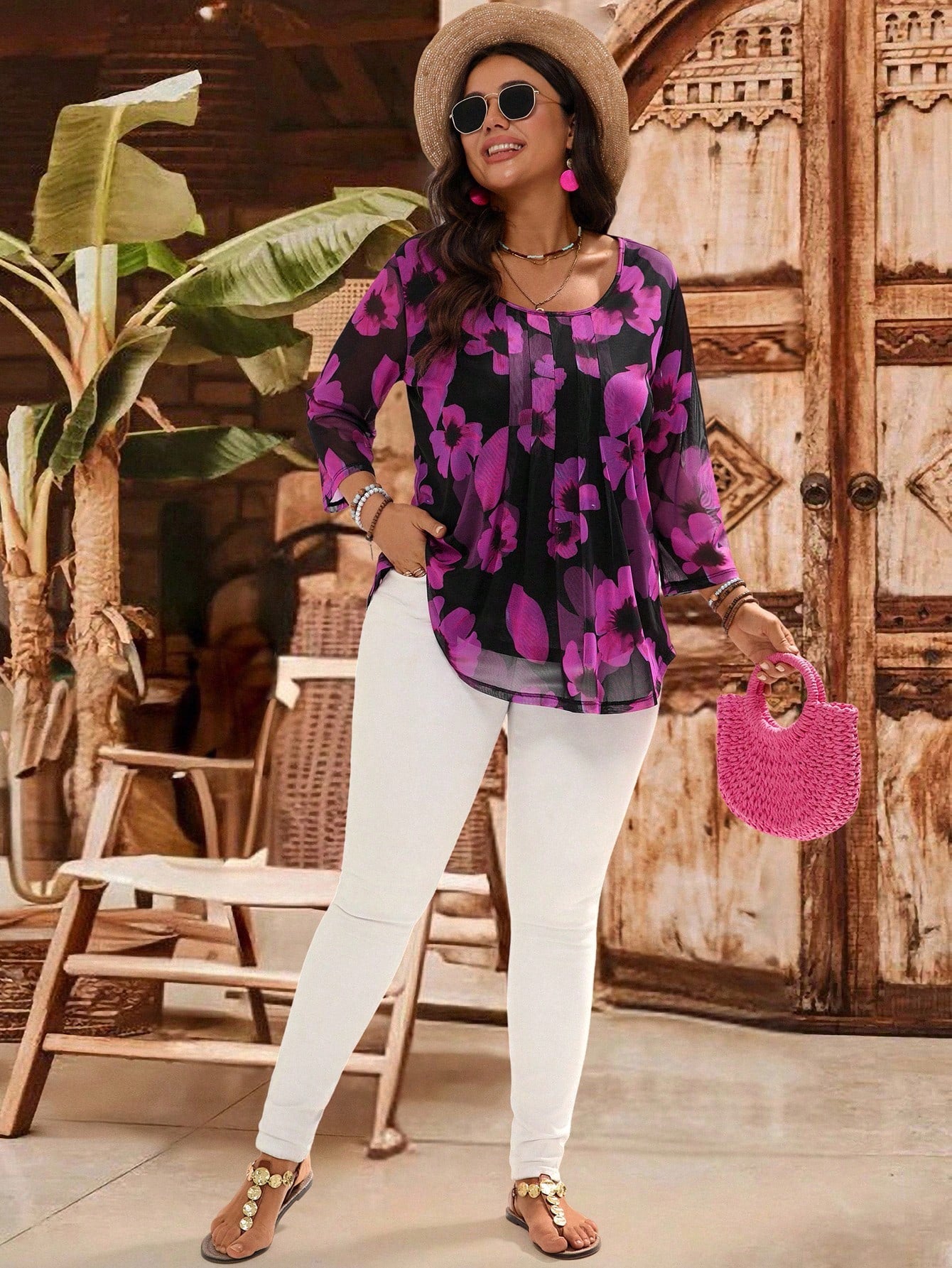 Blusa com estampa de flores Manga 3/4 - Alida