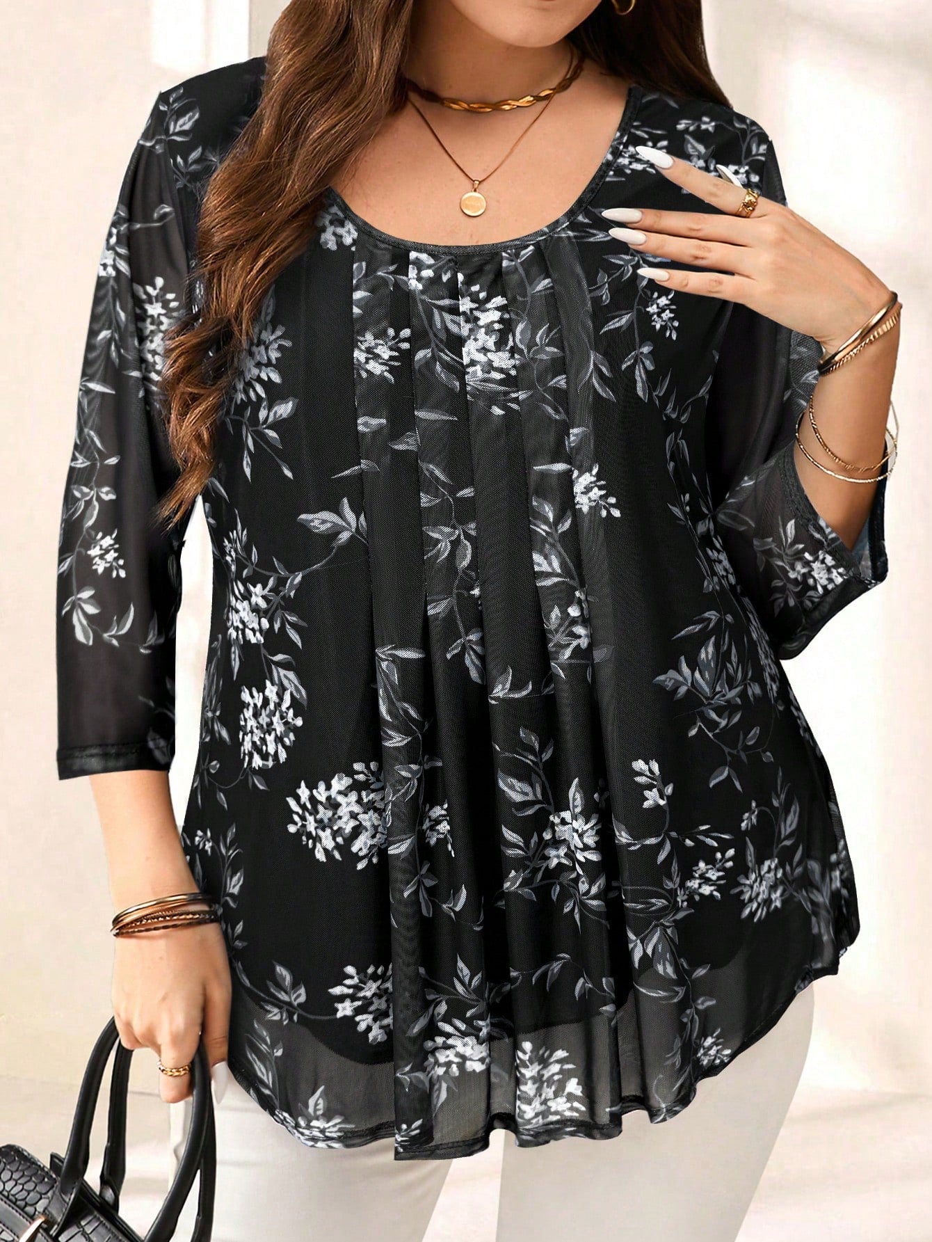Blusa com estampa de flores Manga 3/4 - Alida