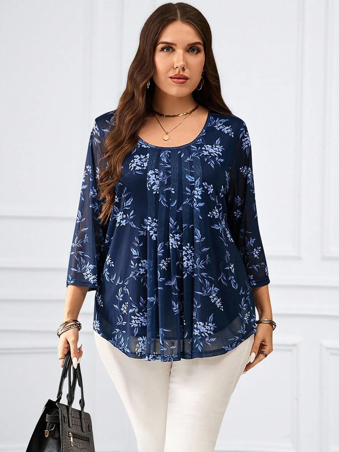 Blusa com estampa de flores Manga 3/4 - Alida