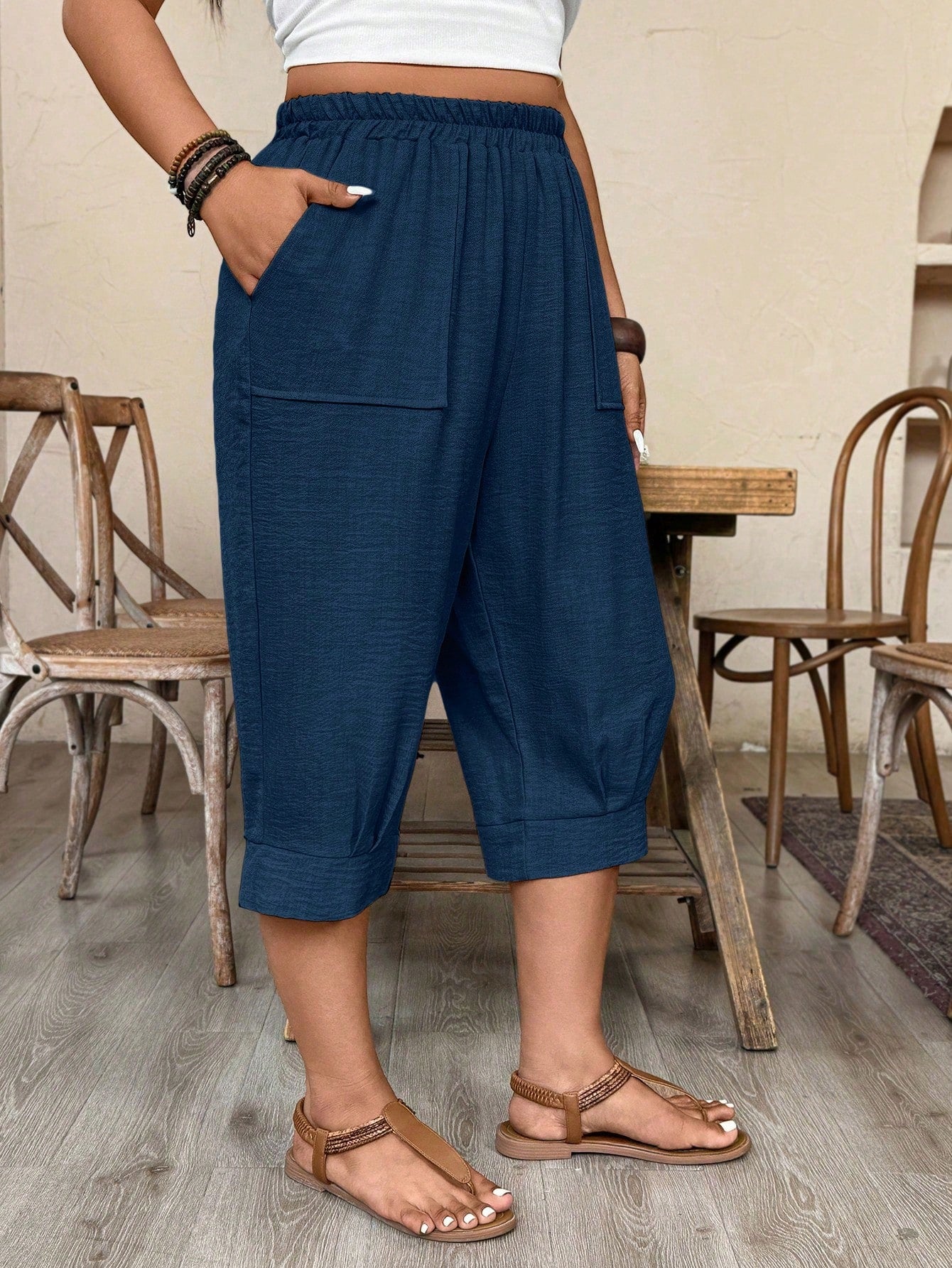 Calça Feminina de Imitação de Linho. Plus siz - Sabine
