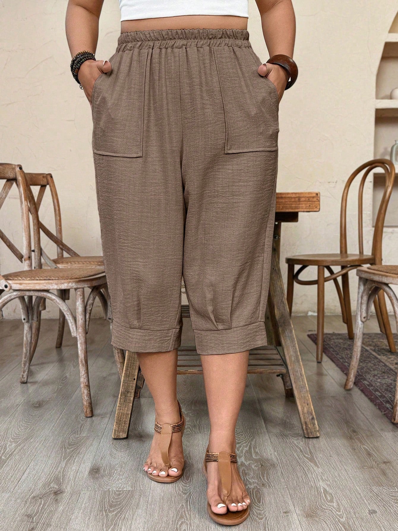Calça Feminina de Imitação de Linho. Plus siz - Sabine
