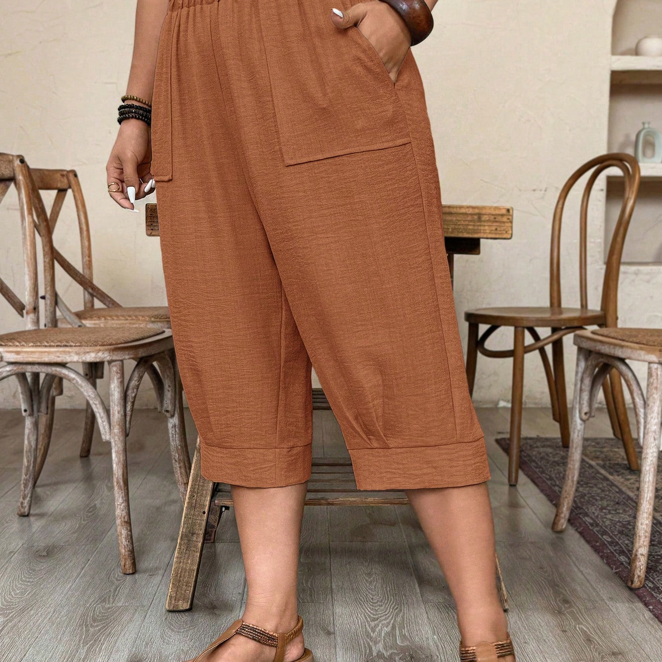 Calça Feminina de Imitação de Linho. Plus siz - Sabine