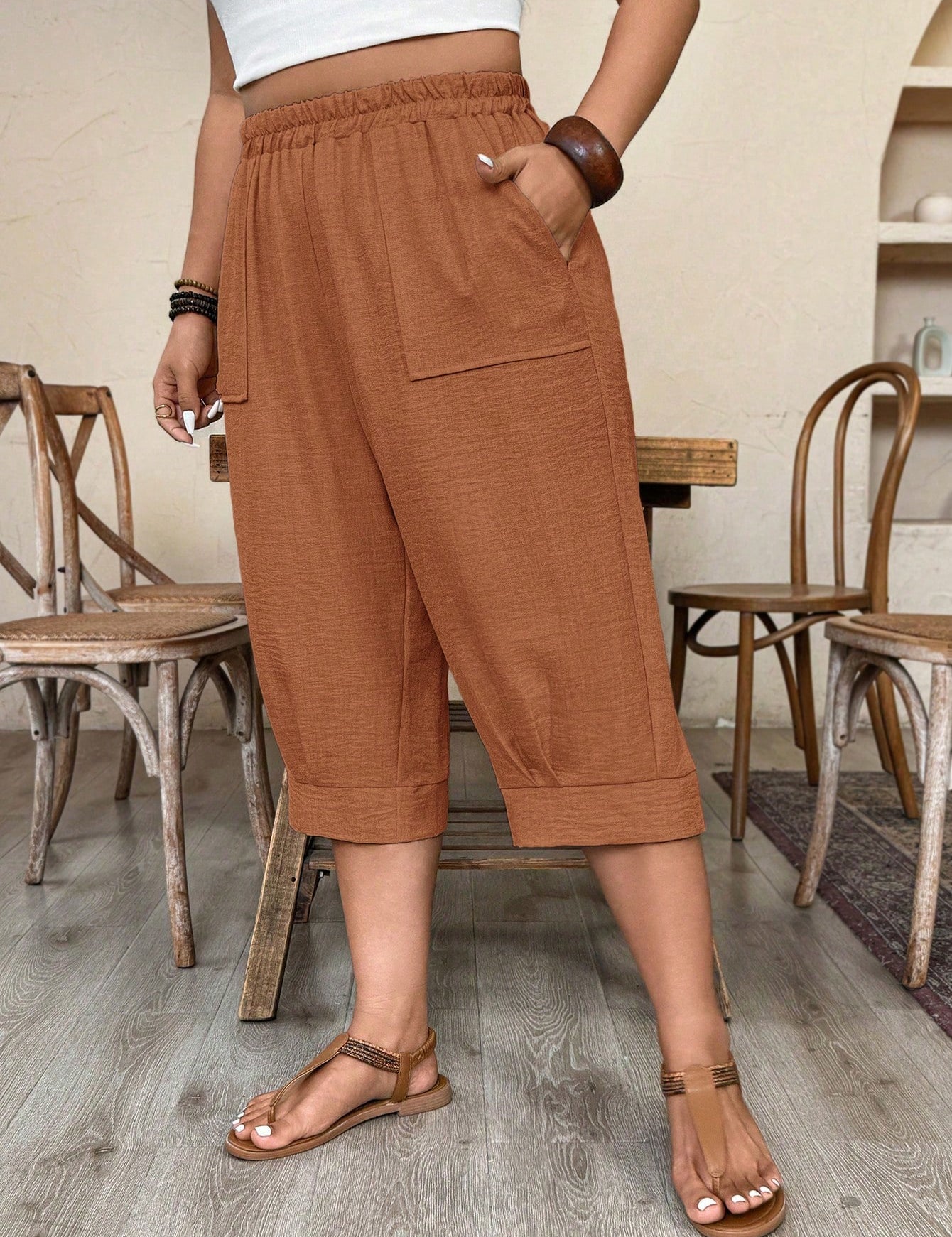 Calça Feminina de Imitação de Linho. Plus siz - Sabine