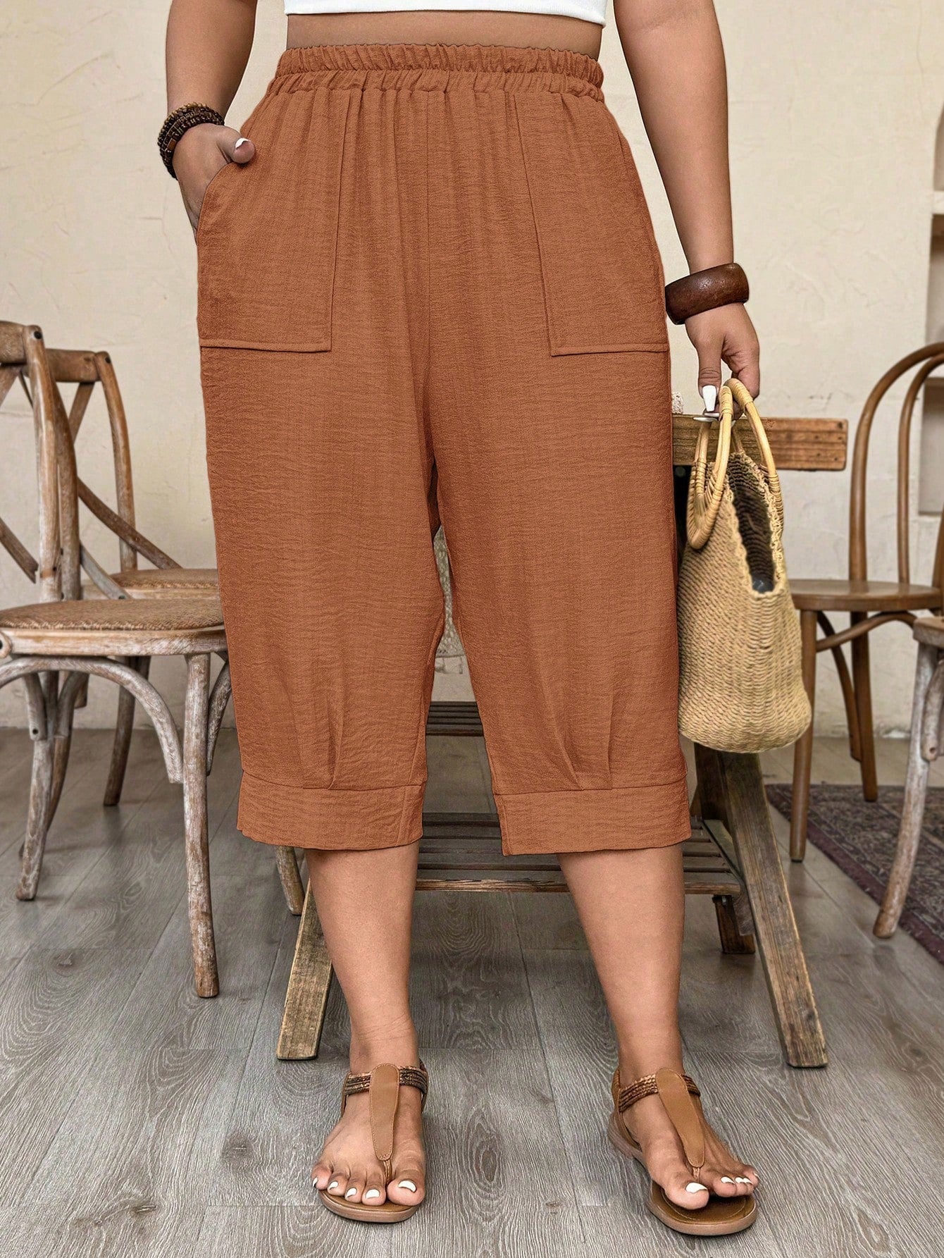 Calça Feminina de Imitação de Linho. Plus siz - Sabine