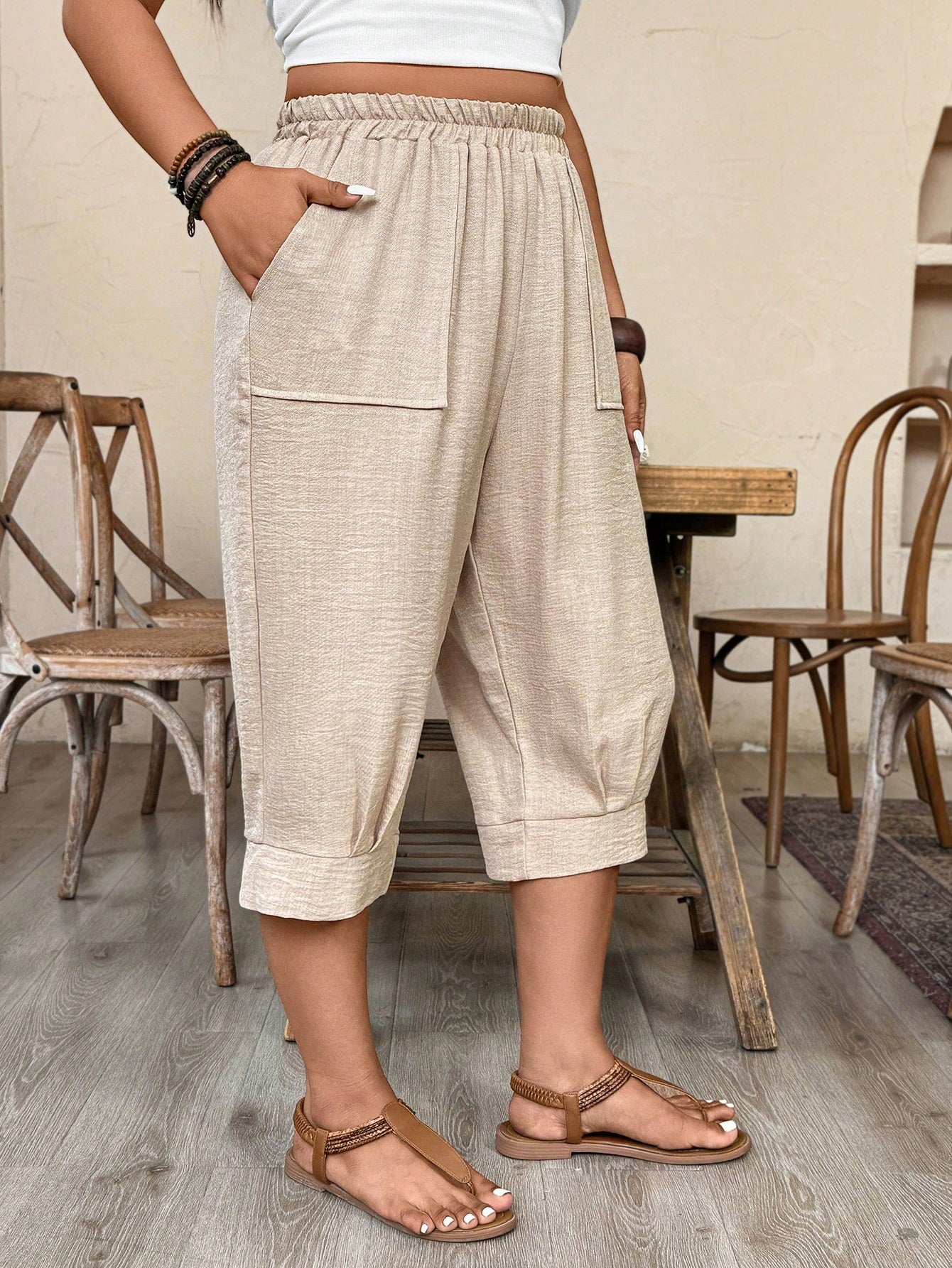 Calça Feminina de Imitação de Linho. Plus siz - Sabine