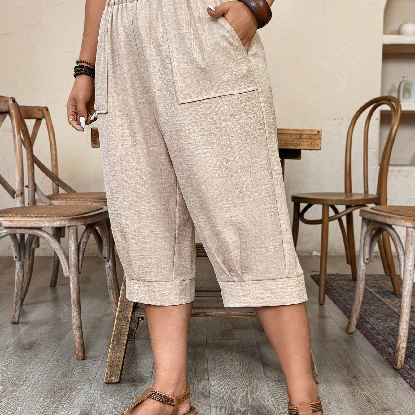 Calça Feminina de Imitação de Linho. Plus siz - Sabine