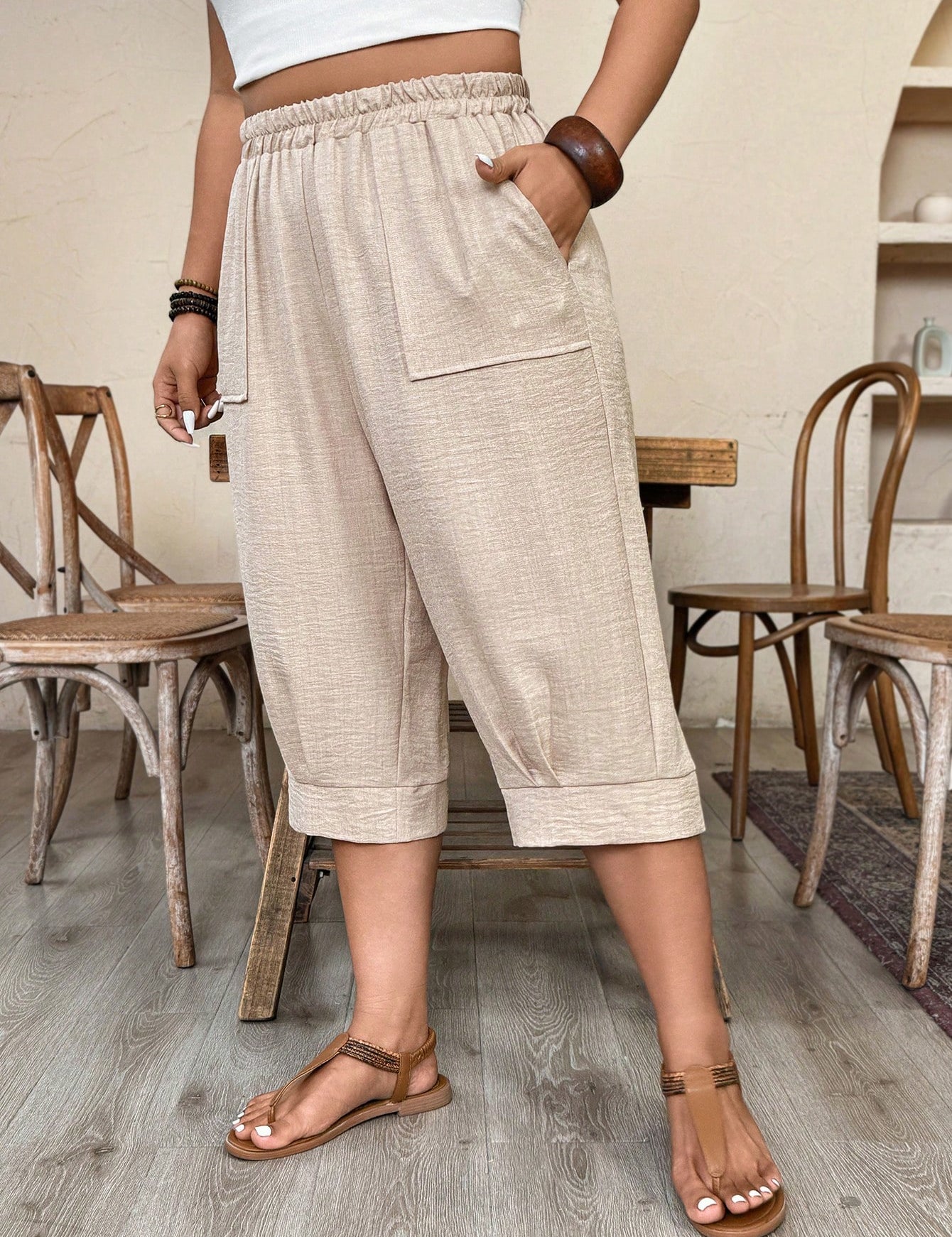 Calça Feminina de Imitação de Linho. Plus siz - Sabine