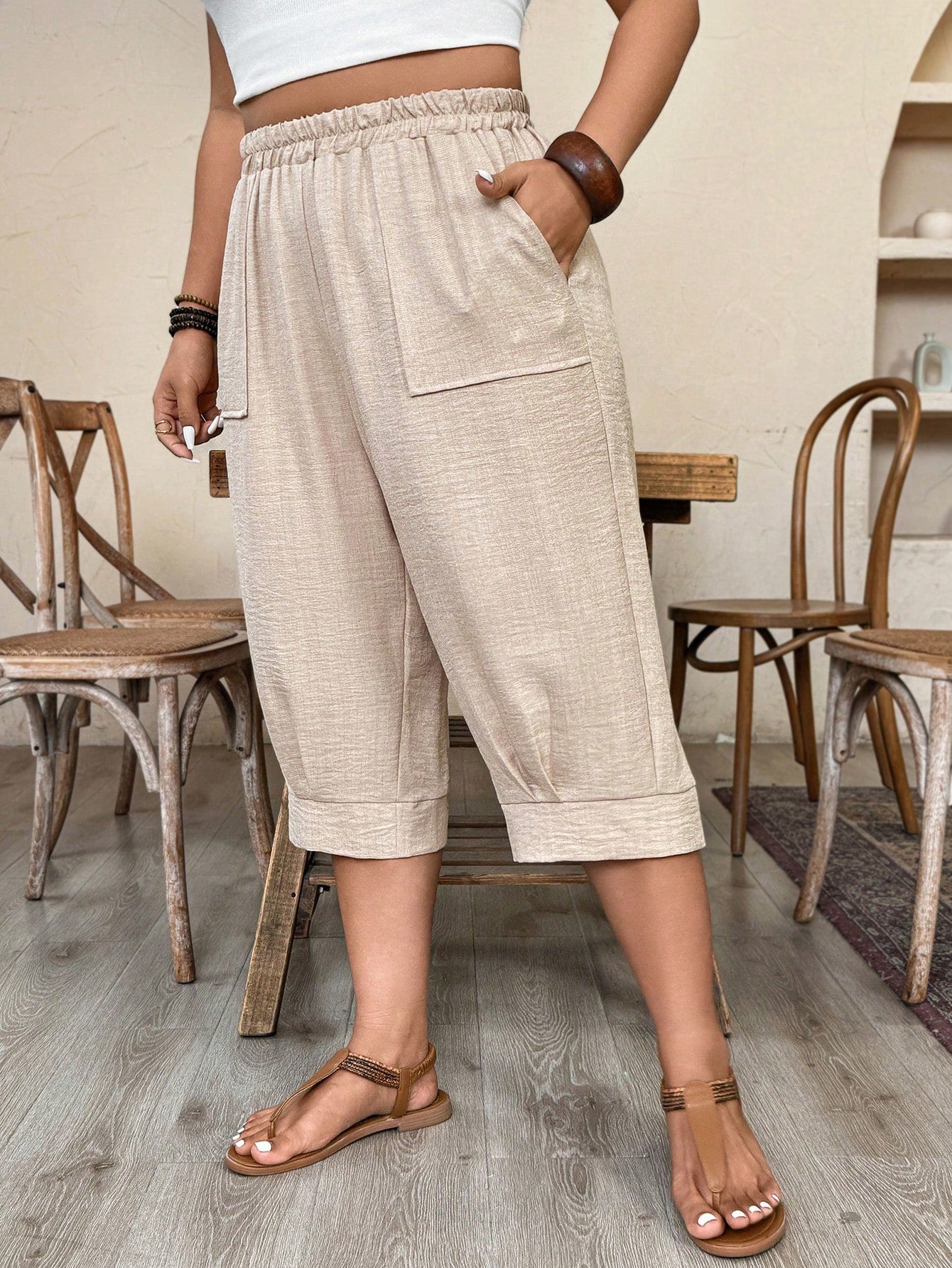Calça Feminina de Imitação de Linho. Plus siz - Sabine
