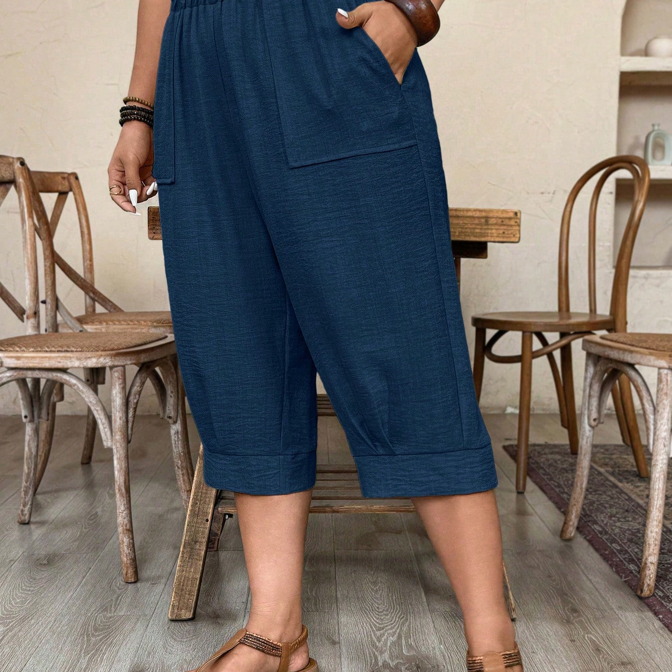 Calça Feminina de Imitação de Linho. Plus siz - Sabine