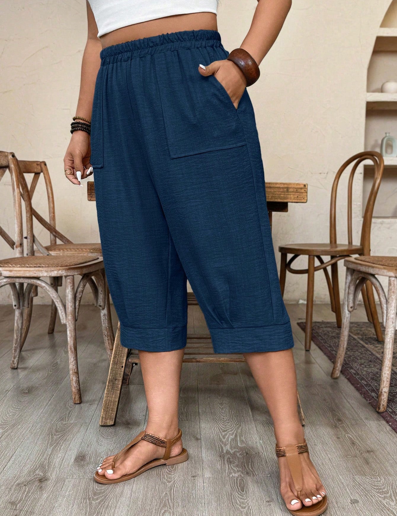 Calça Feminina de Imitação de Linho. Plus siz - Sabine