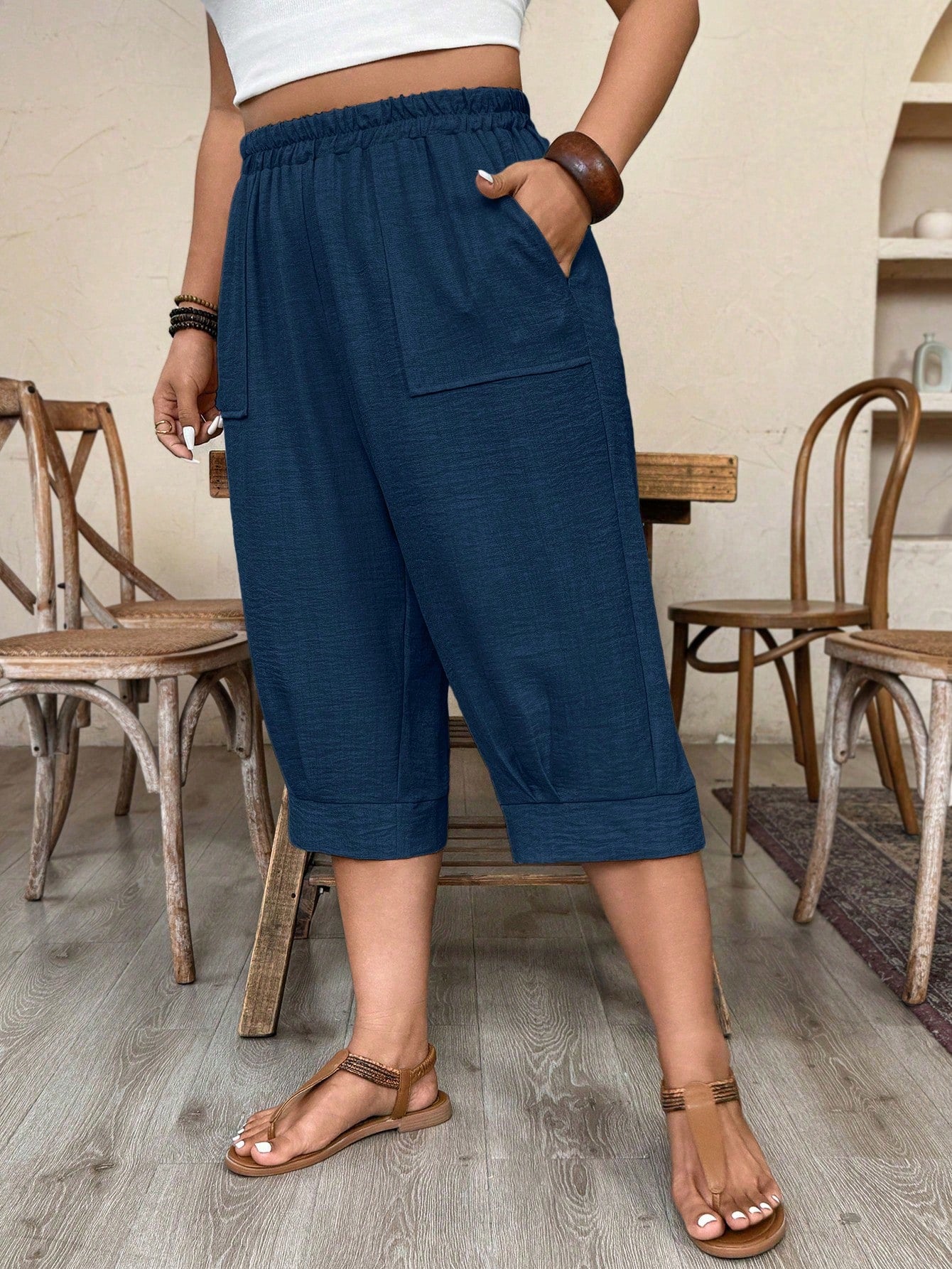 Calça Feminina de Imitação de Linho. Plus siz - Sabine