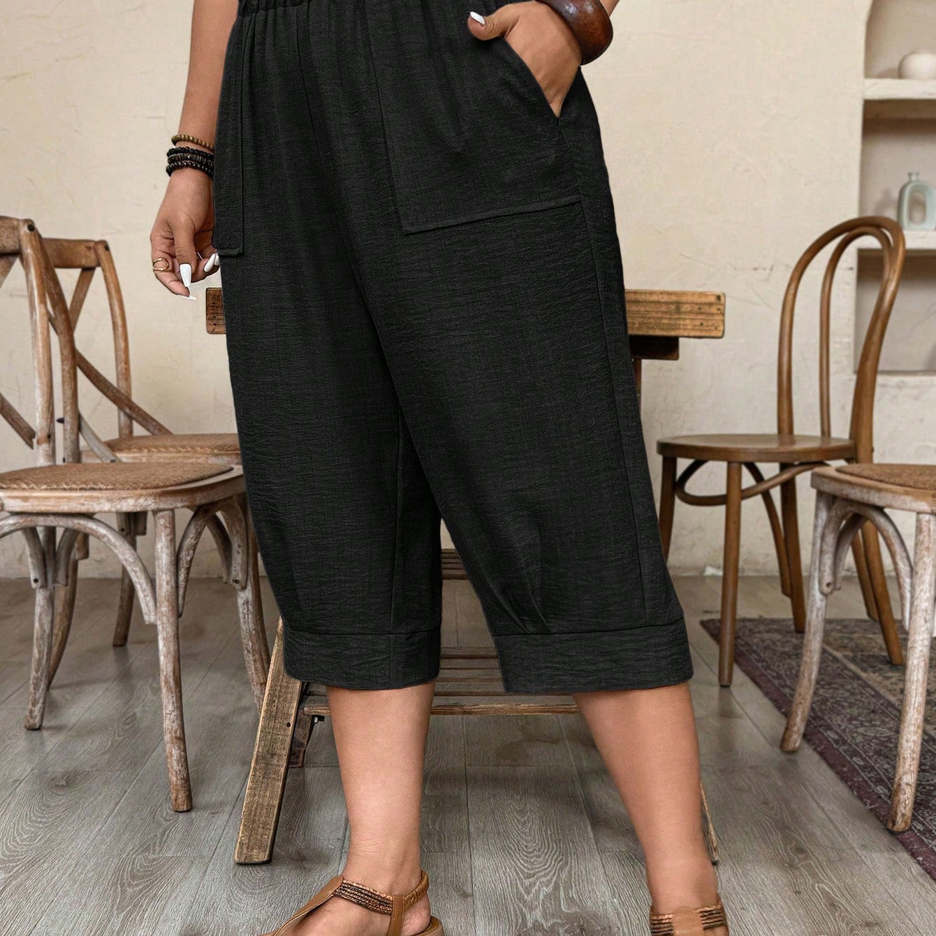 Calça Feminina de Imitação de Linho. Plus siz - Sabine