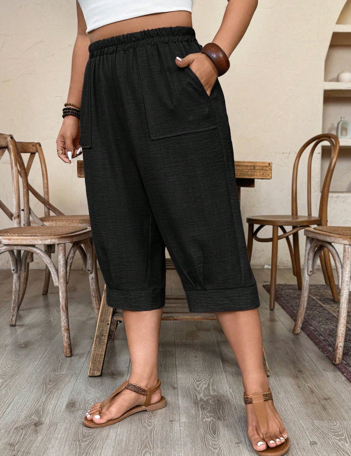Calça Feminina de Imitação de Linho. Plus siz - Sabine
