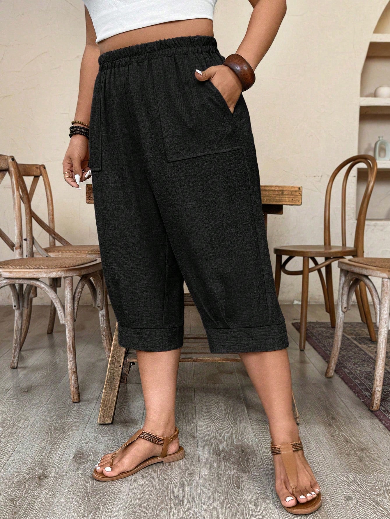 Calça Feminina de Imitação de Linho. Plus siz - Sabine