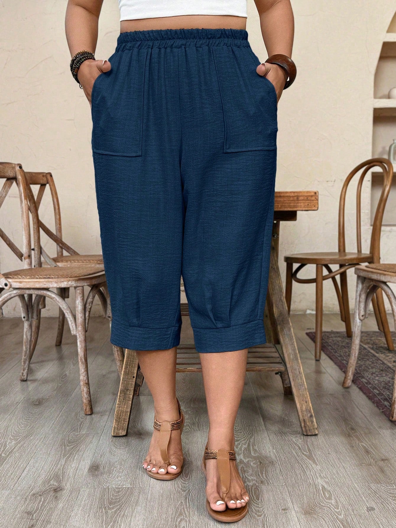Calça Feminina de Imitação de Linho. Plus siz - Sabine