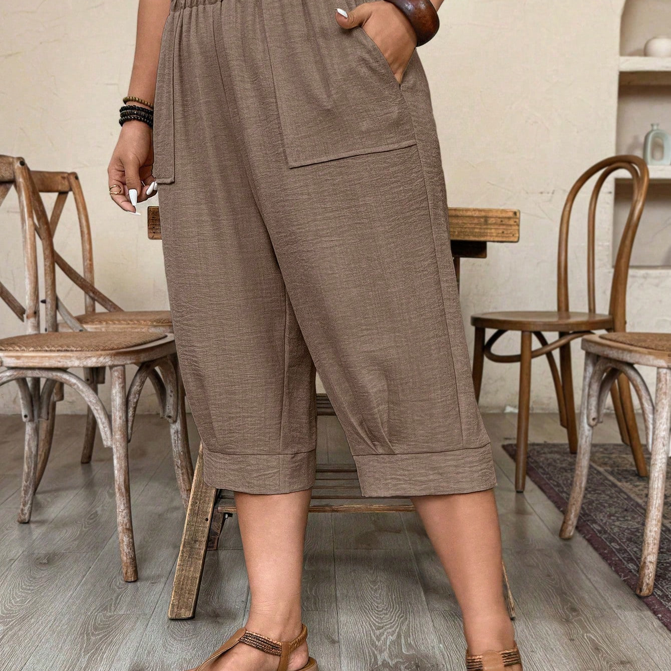 Calça Feminina de Imitação de Linho. Plus siz - Sabine