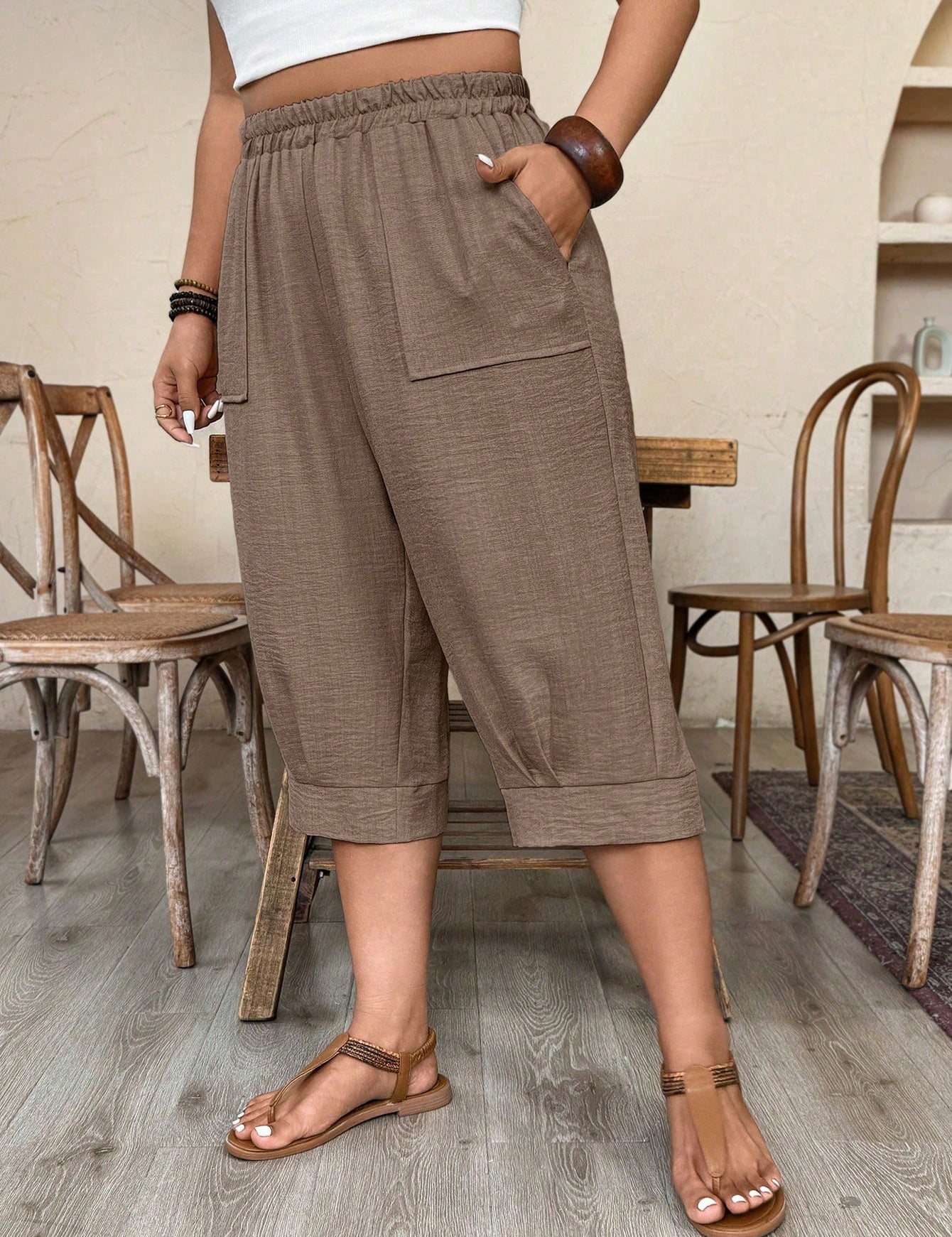 Calça Feminina de Imitação de Linho. Plus siz - Sabine