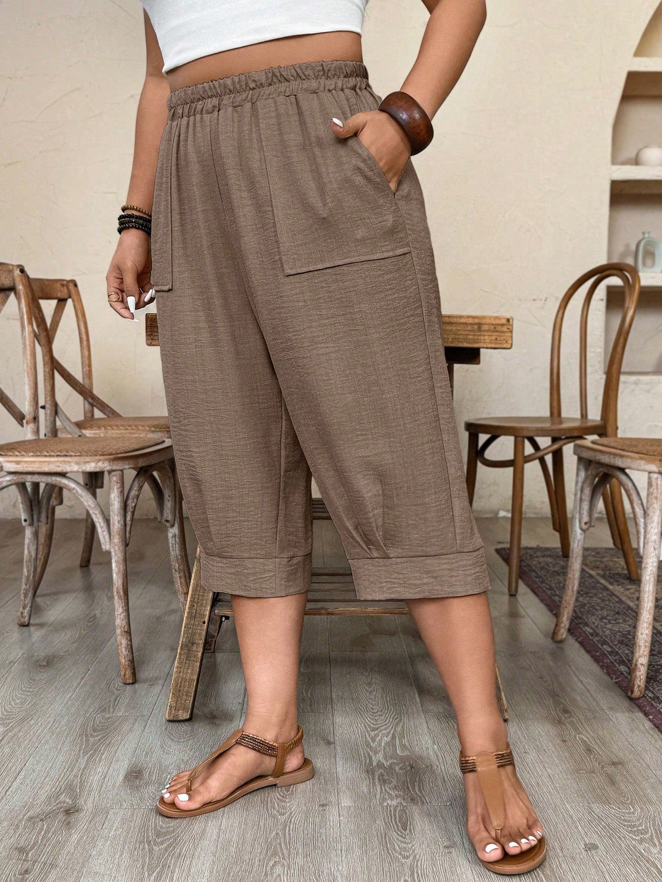 Calça Feminina de Imitação de Linho. Plus siz - Sabine