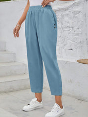 Calça Feminina  com Elástico na Cintura e Bolsos Mariza