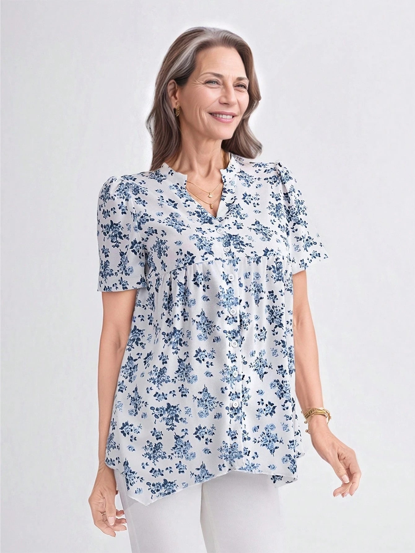Camisa Feminina com Colarinho Entalhado - Miri