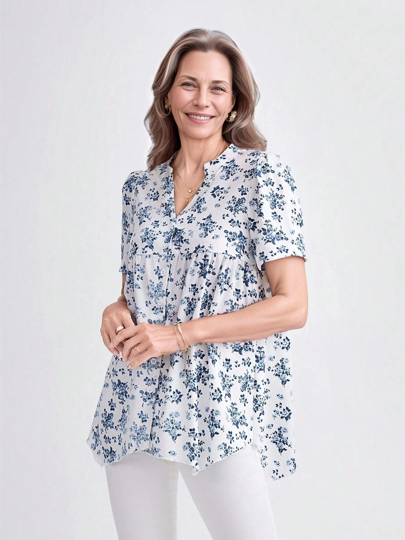 Camisa Feminina com Colarinho Entalhado - Miri