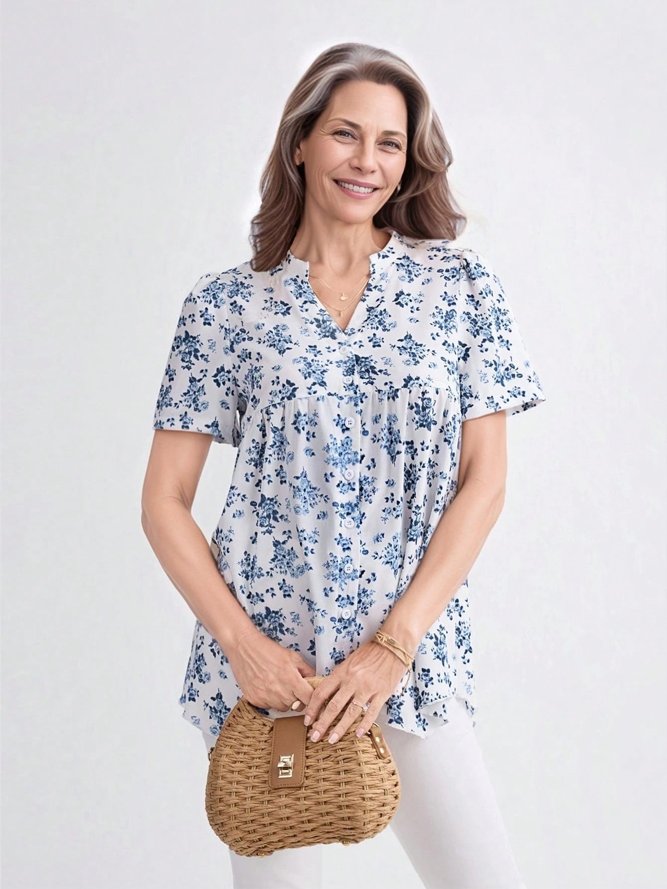 Camisa Feminina com Colarinho Entalhado - Miri