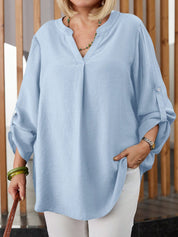 Camisa Feminina com Manga Enrolada. Plus Size - Lilian