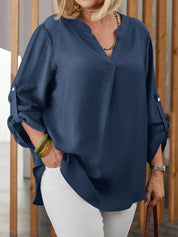 Camisa Feminina com Manga Enrolada. Plus Size - Lilian