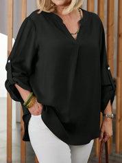 Camisa Feminina com Manga Enrolada. Plus Size - Lilian