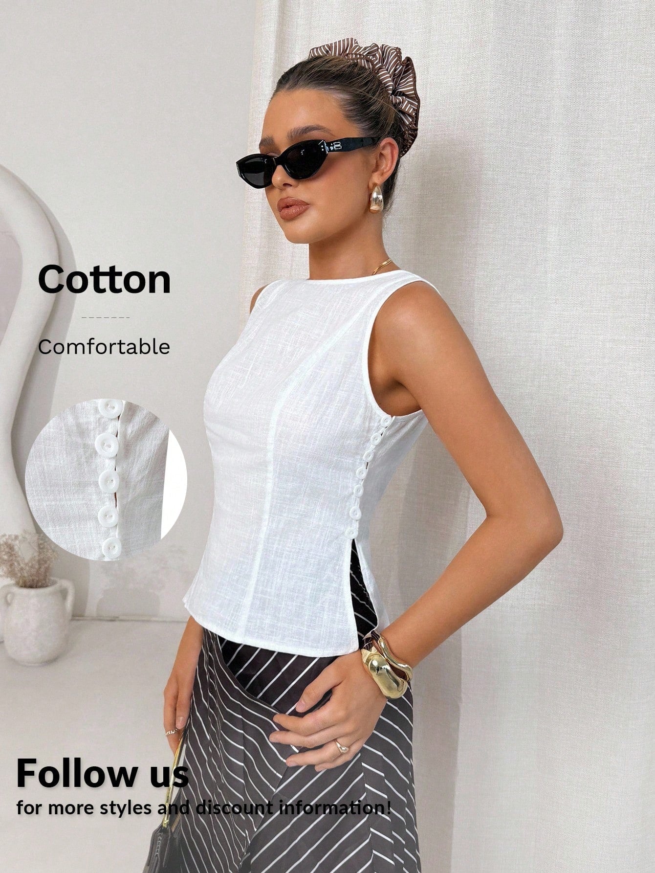 Camisa Feminina de Algodão e Linho sem Mangas - Agnès