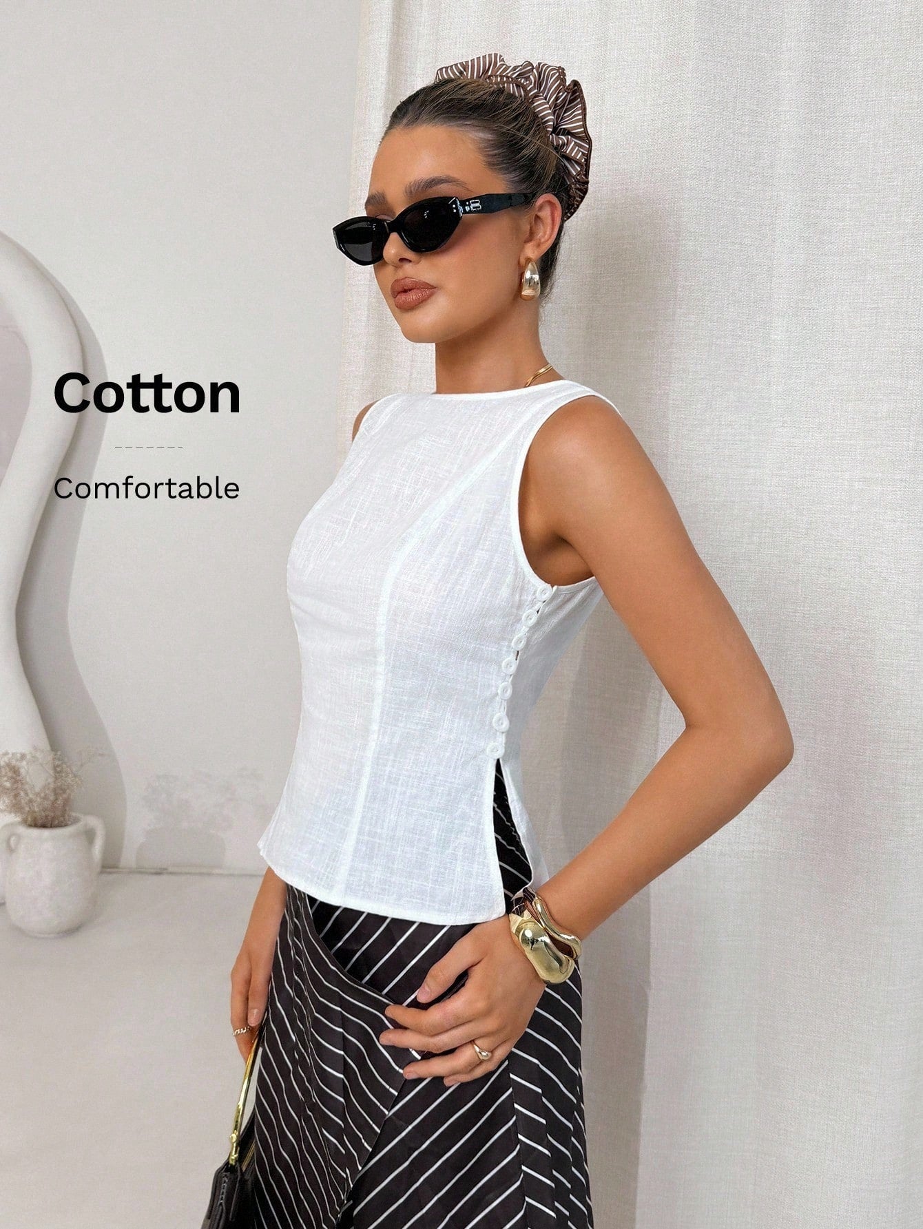 Camisa Feminina de Algodão e Linho sem Mangas - Agnès