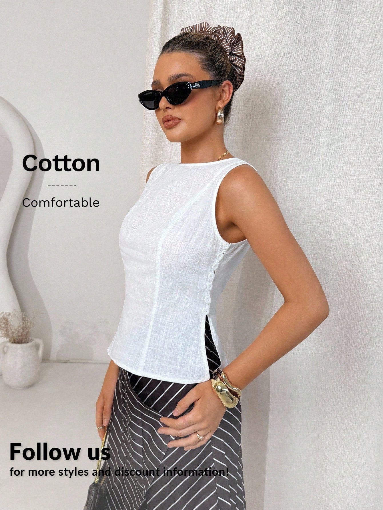 Camisa Feminina de Algodão e Linho sem Mangas - Agnès